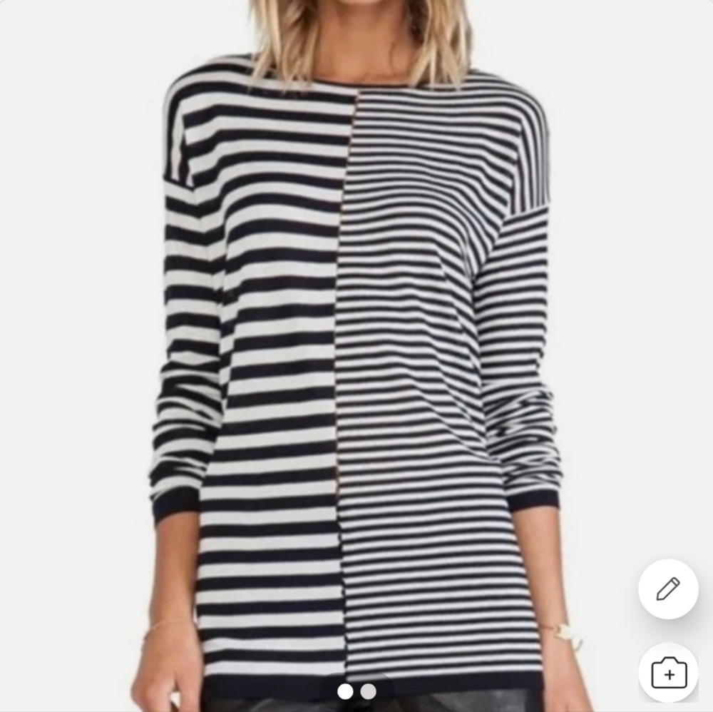 T by Alexander Wang Black and White Striped Long Sleeve Jumper